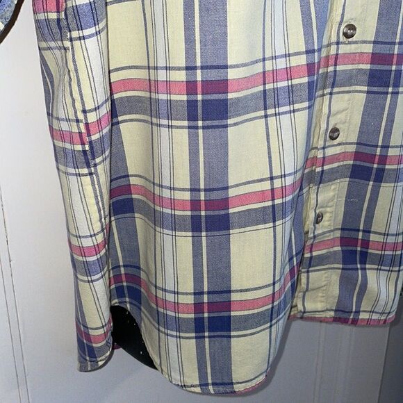 Vtg 80s/90s Archie Fowler yellow plaid short sleeved shirt - Picture 5 of 8